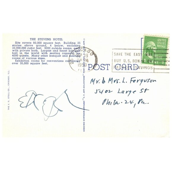 Postcard 1950 Chrome era Stevens Hotel Chicago - Picture 2 of 2